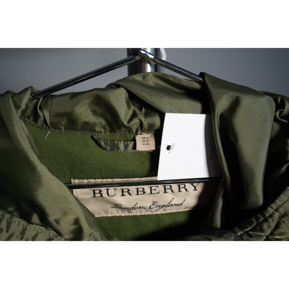 Burberry Nylon Hooded Mod Coat Parka Jacket Olive Green Size 0 - Picture 3 of 4